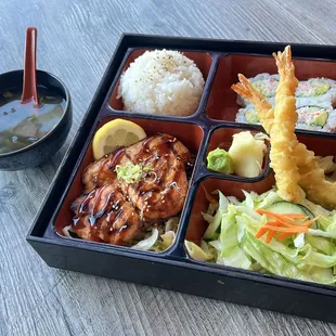 Salmon Teriyaki and Shrimp Tempura Bento Box