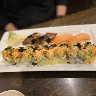 Scorpion Roll ($11.95), Smoked Salmon ($5.00), Unagi Sushi ($5.50)