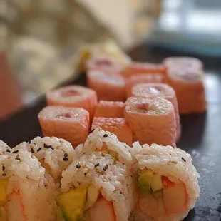 Maki combo- Cali roll, tuna roll, yellowtail scallion roll