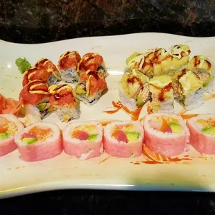 a platter of sushi rolls