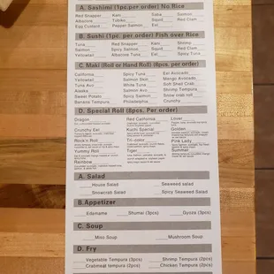 AYCE MENU