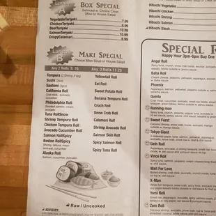 Lunch menu