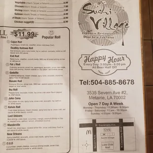 Deals rolls menu