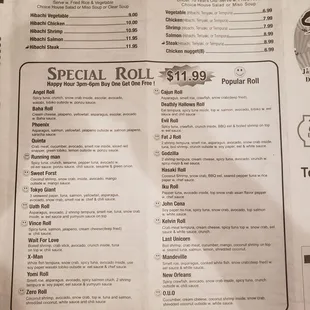 Deals rolls menu