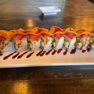 a long roll of sushi
