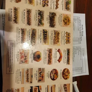 a menu for a sushi restaurant