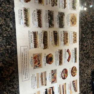 Sushi menu