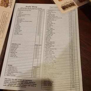 a menu for a restaurant