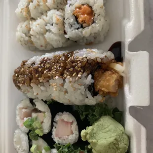 Shrimp Tempura Roll Spicy salmon roll Yellowtail roll