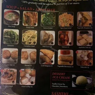 a menu for sushi