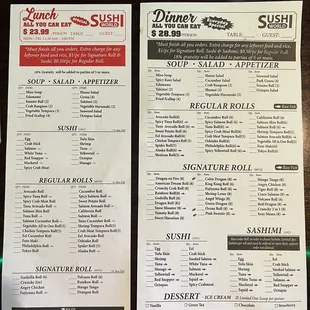 Dec 2022 Lunch and Dinner ayce Menu