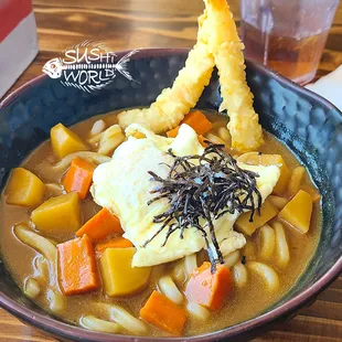 Curry Udon with Shrimp Tempura