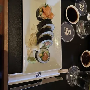 a plate of sushi on a table