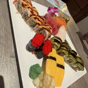All you can eat sushi; dragon roll , hairy Mexican roll, Tobiko sushi &amp; tomago sushi