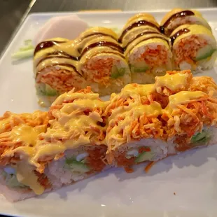 a variety of sushi rolls