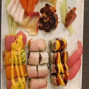 Sushi and sashimi and rolls