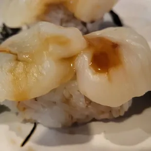 Scallop nigiri with soy sauce