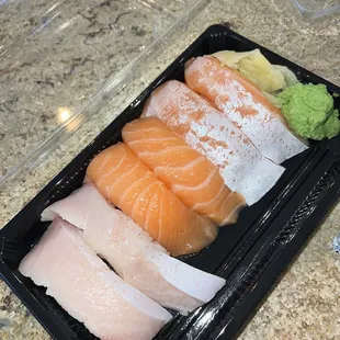 Yellow Tail Nigiri, Salmon Nigiri, Salmon Belly Nigri