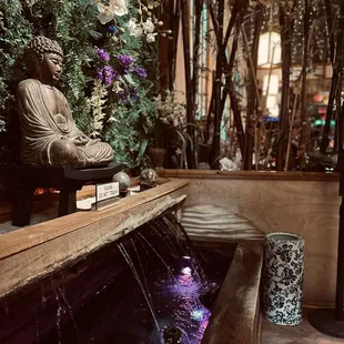 Water fountain and grass wall in Sushi Ya Waiting area