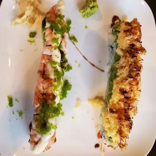Green turtle and avocado torch rolls