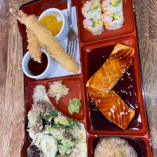 Salmon teriyaki bento box