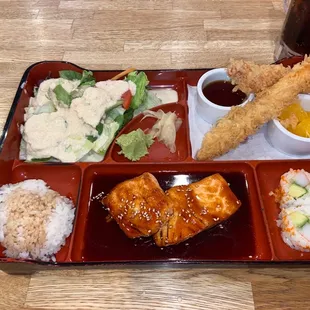 Salmon teriyaki bento box