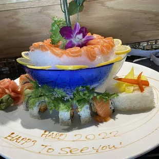 Chirashi with just salmon and sunrise roll
