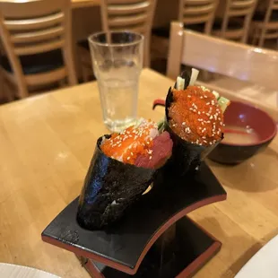 Tuna and spicy tuna hand rolls