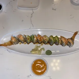 Shrimp Lover with spicy mayo on the side. Thats shrimp tempura inside and on top is cooked shrimp