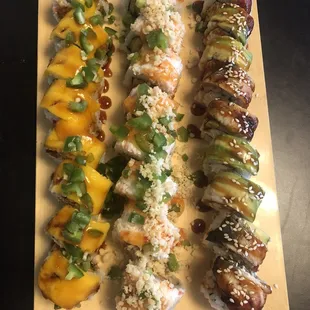 a variety of sushi rolls