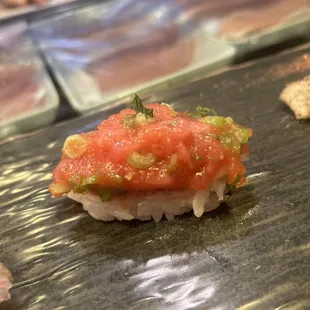 Negi toro(scrape fresh tuna belly with scallion and fresh wasabi)