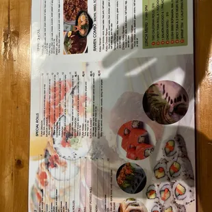 a menu for a sushi restaurant