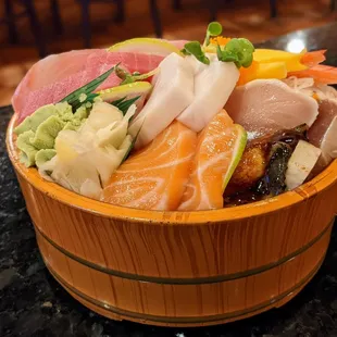 Chirashi Don. Assorted sashimi served over rice. $23.95.