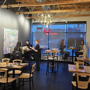 More seating by the windows.