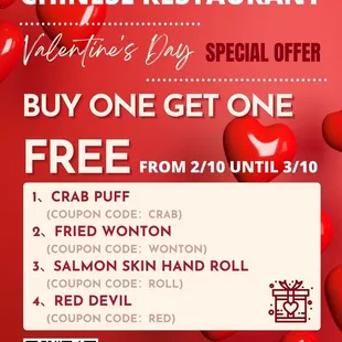Valentine&apos;s Day offer
 Buy one get one free
 View more: www.sushiyummyor.com