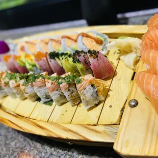 Charizard Roll, Aloha Roll, Spicy Shrimp Roll and Salmon Sushi