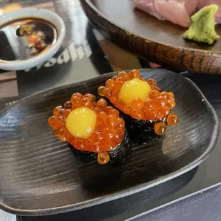 Ikura - Salmon Roe topped with quail egg...iykyk so yummmy!