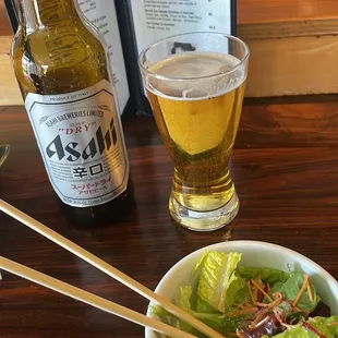 Salad and Asahi!