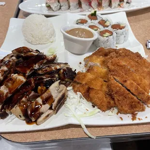 3 item combo - teriyaki chicken, tonkatsu, and spicy tuna roll
