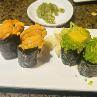 UNI NIGIRI &amp; MASAGO HABANERO with QUAIL EGG plus the real Wasabi