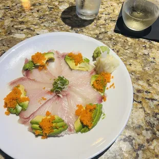 YELLOWTAIL SASHIMI with Avo &amp; Masago.