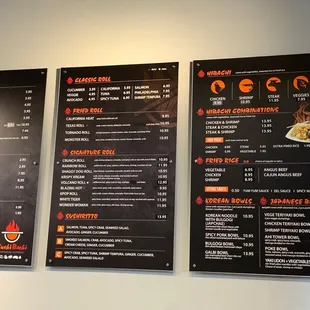 Menu on the wall