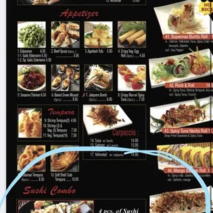 a menu on a cell phone