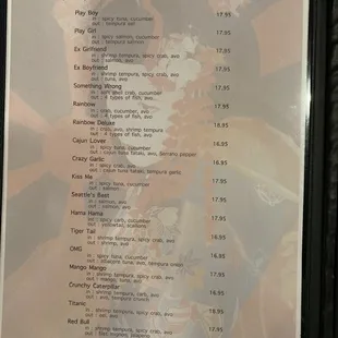 Fourth page of menu