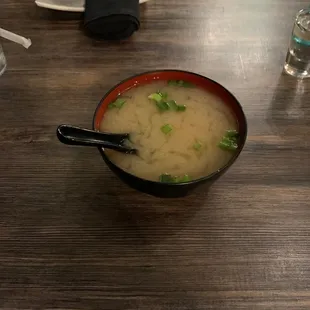 Delicious Miso soup, earthy and perfect temp. Not treated as just a throw away side like at other places.