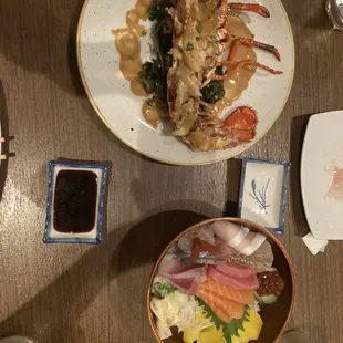 two plates of food on a table