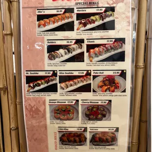 Special rolls menu