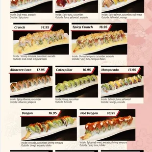 the menu of the sushi restaurant