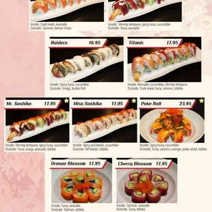 the menu for sushiko special rolls