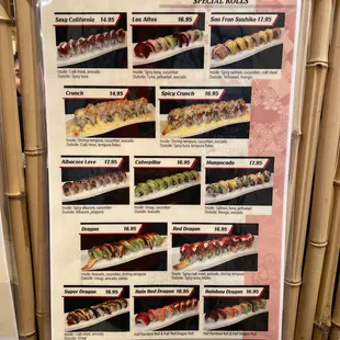 Special rolls menu